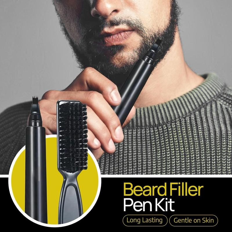 2 Pack Beard Filler Pen Kit Waterproof and Sweat Proof Barber Styling Pencil with Brush for Men Beard Grooming Accessories Comfort Smooth Haircare