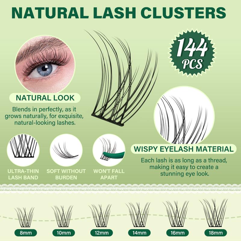 BlackFriday KEYYOU Natural Lash Clusters Kit Wispy C Curl EyeLash Extension Kit Waterproof Long-Lasting Lash Extension Kit Easy DIY At Home Cosmetic