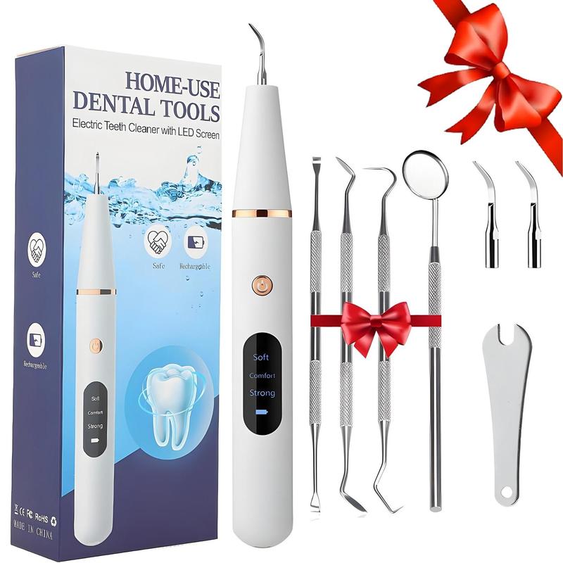 Portable Electric Teeth Cleaner Set, Rechargeable Teeth Polisher with LED Light & 4 Counts Dental Tools, Oral Irrigator for Home & Travel