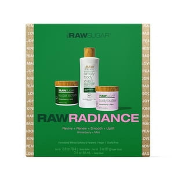 Raw Sugar Raw Radiance Holiday Gift Set, Includes Sugar Scrub, Body Wash, & Body Butter, 3 Piece