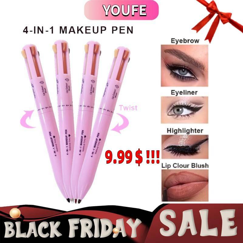 Multi-effect 4-in-1 Makeup Pen, Eyeliner, Contour Pen, Lip Liner, Brows Pen, Makeup Pen Color Lipstick, Portable, Multi-functional, Highly Practical, Long-lasting, Waterproof, Makeup Cosmetic