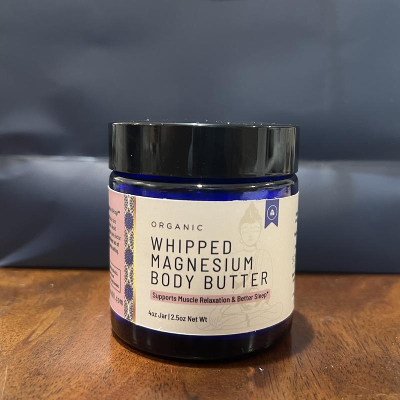 Organic Magnesi Whipped Body Butter 4 oz jar with Peppermint, Rosemary, and Ginger