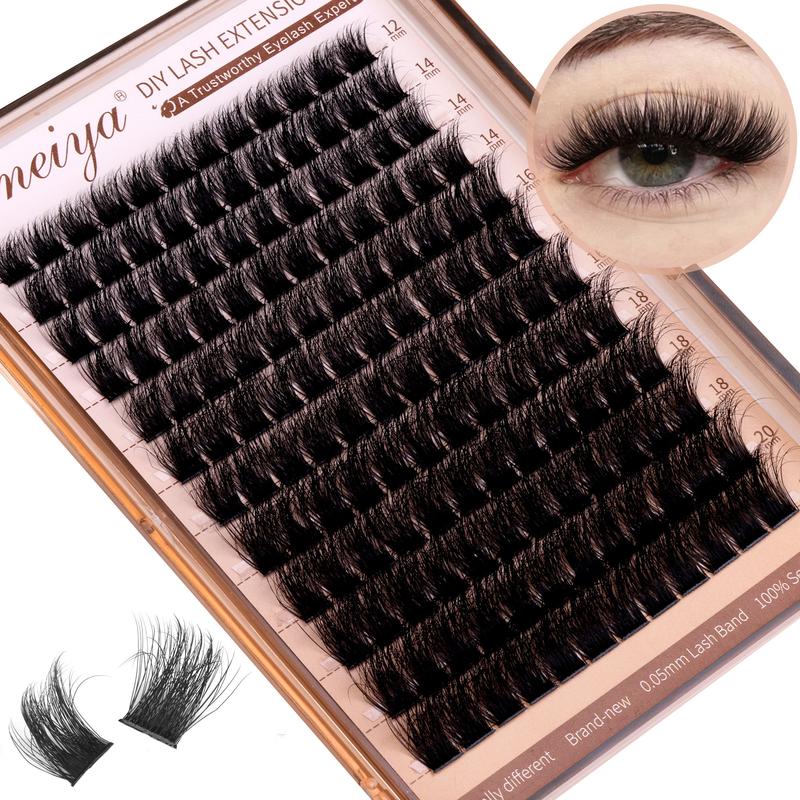 Geeneiya 12-20mm Lash Clusters Kit Fluffy Lash Extension Kit D Curl Eyelash Extension Kit Thick Wispy DIY Individual Eyelashes with Lash Bond and Seal Lash Applicator Makeup Cosmetic Eyelashes Extensions