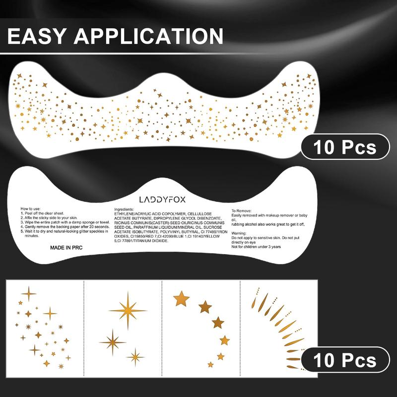 50 Pcs Gold Face Makeup Patches, Glitter Freckles Face Tattoo, Glitter Freckles, Sparkle Makeup Patches, Waterproof Face Glitter Speckles Patches for Women (Gold)