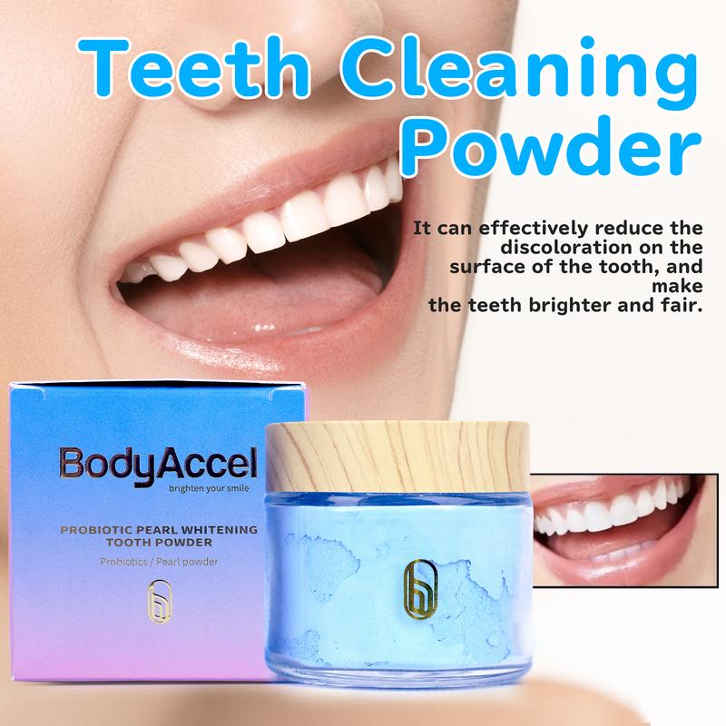 BodyAccel Natural Pearl Probiotic Whitening Tooth Powder | Effective Stain Removal | Promotes Oral Health | Refreshing Breath | Gentle & Safe Formula