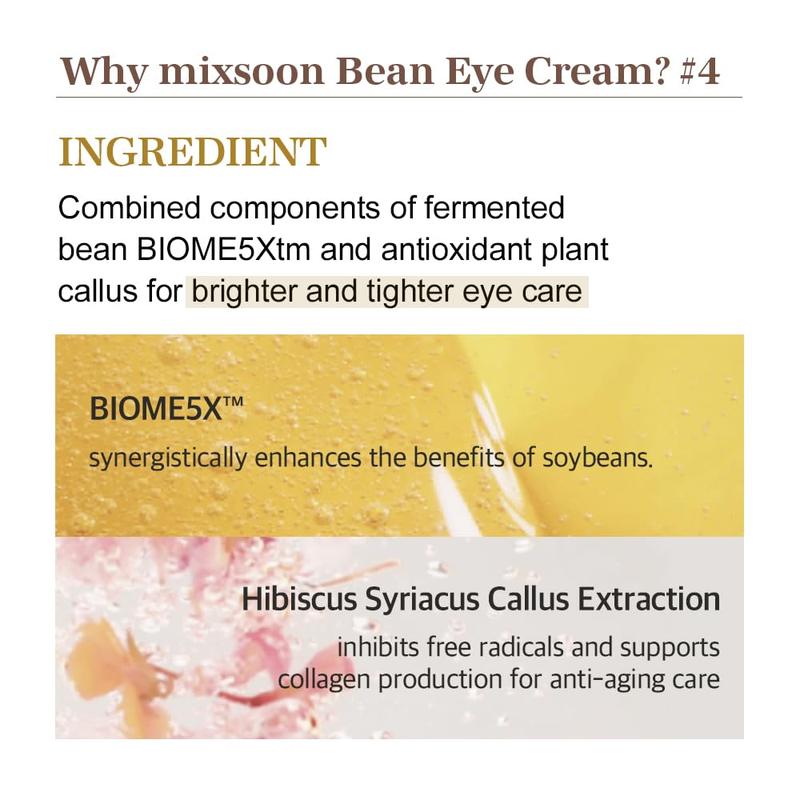 mixsoon Bean Eye Cream (0.67 fl oz   20ml) - Brightening, Anti-Aging, Skin-Firming & Moisturizing for All Skin Types | Korean Skincare