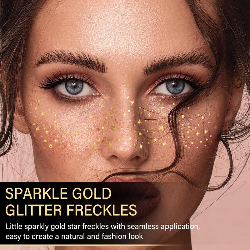 50 Pcs Gold Face Makeup Patches, Glitter Freckles Face Tattoo, Glitter Freckles, Sparkle Makeup Patches, Waterproof Face Glitter Speckles Patches for Women (Gold)