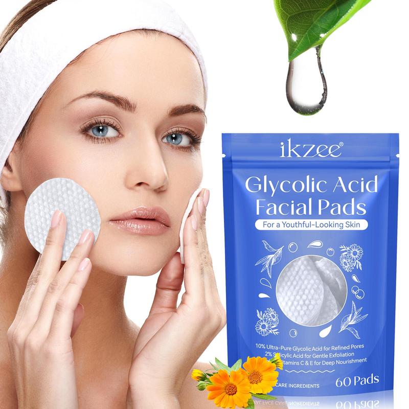 Glycolic Acid Facial Pads, 2 Bags Facial Cleansing Wipes, Alcohol Free Facial Acne Treatment Pads, Smooth Application