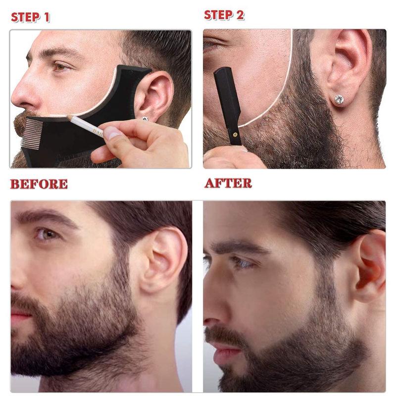 Beard Shaper, Beard Shaping Tools, Include Beard Template Guide, Professional Straight Edge Razor, 10 Count of Double Edge Blade, Barber Pencil, Beard Comb, 2 Stainless Steel Scissors,