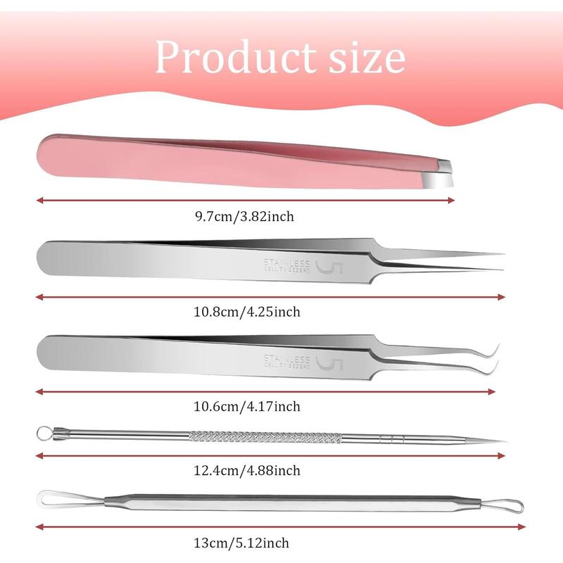 5 Pcs Blackhead Remover Tool,Includes Ingrown Hair Tweezers Comedone Extractor Tool and Blackhead Tweezers Pimple Extractor Tool for Men and Women to Remove Facial Acne,HairThanksgiving, Christmas, New Year Gift