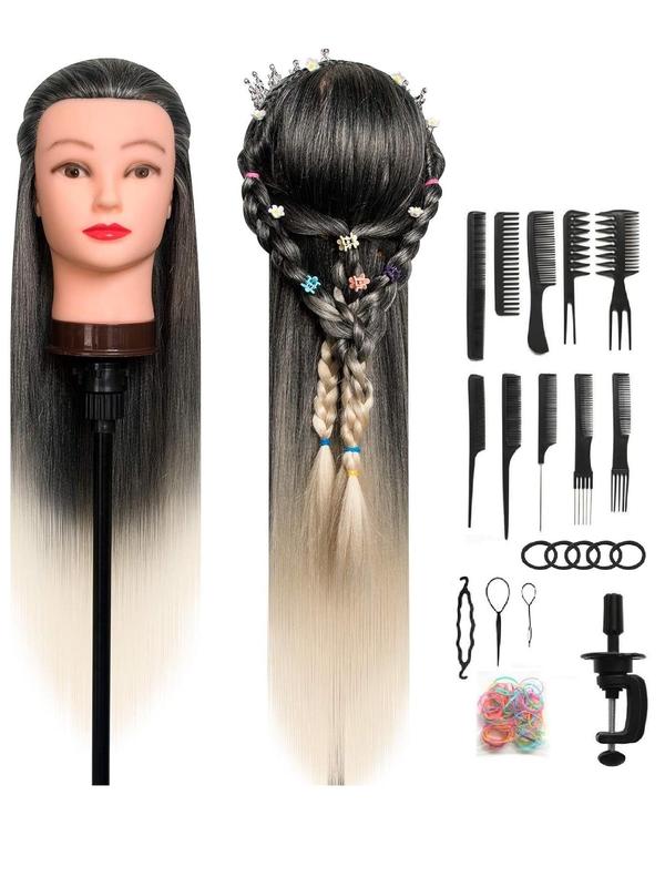 28 Inch Long Hairdresser Styling Head, Model Head Mannequin Head Training Head with Free Clamp & DIY Braiding Tools Set, Hair Styling Head for Girls