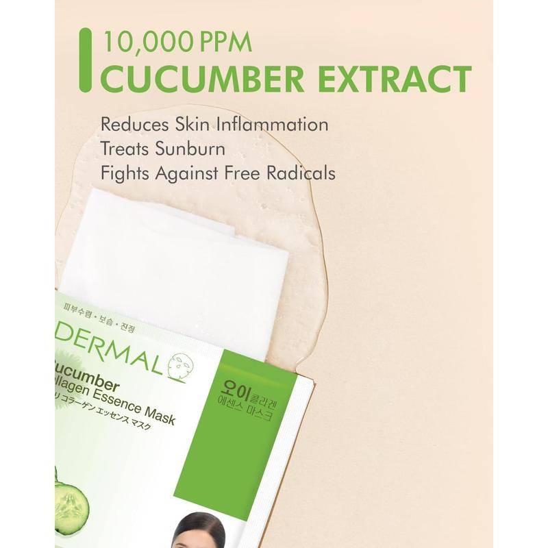 Cucumber Collagen Essence Facial Mask heet 23g ack of 10 - oothing & Moisturizing, Redness & unburn Relief, Daily kin Treatment olution heet Mask