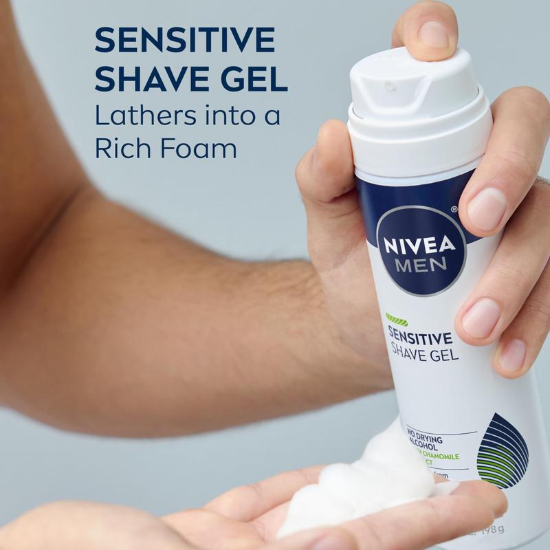 NIVEA MEN Sensitive Shave Gel with Vitamin E, Soothing Chamomile and Witch Hazel Extracts, 3 Pack of 7 Oz Cans