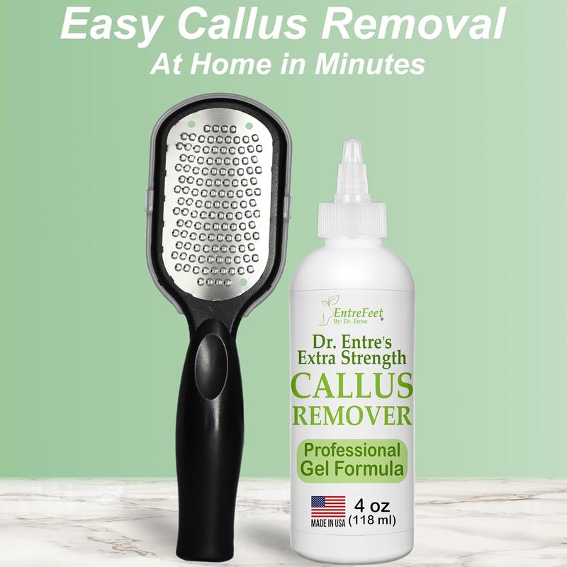 Callus Remover Gel & Foot File: Extra Strength Callus Remover for Feet, Foot Callus Remover Care, Pedicure Tools Supplies, Spa Kit, Dead Skin Scrubber, 4 oz Manicure Nail Nail Care Stainless Stainless Steel Steel Applicator Salon