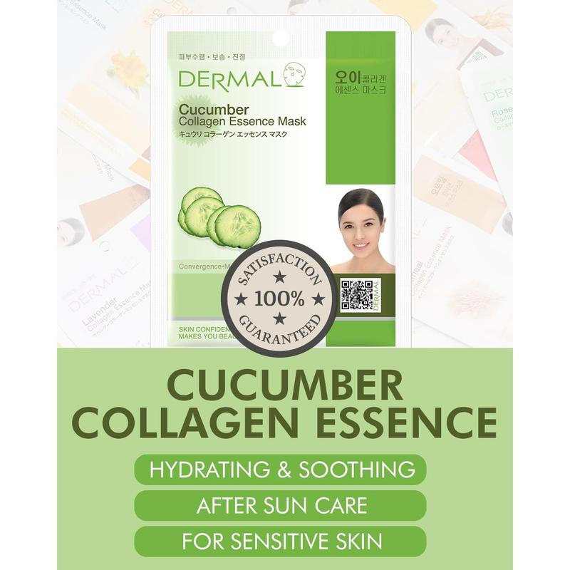 Cucumber Collagen Essence Facial Mask heet 23g ack of 10 - oothing & Moisturizing, Redness & unburn Relief, Daily kin Treatment olution heet Mask