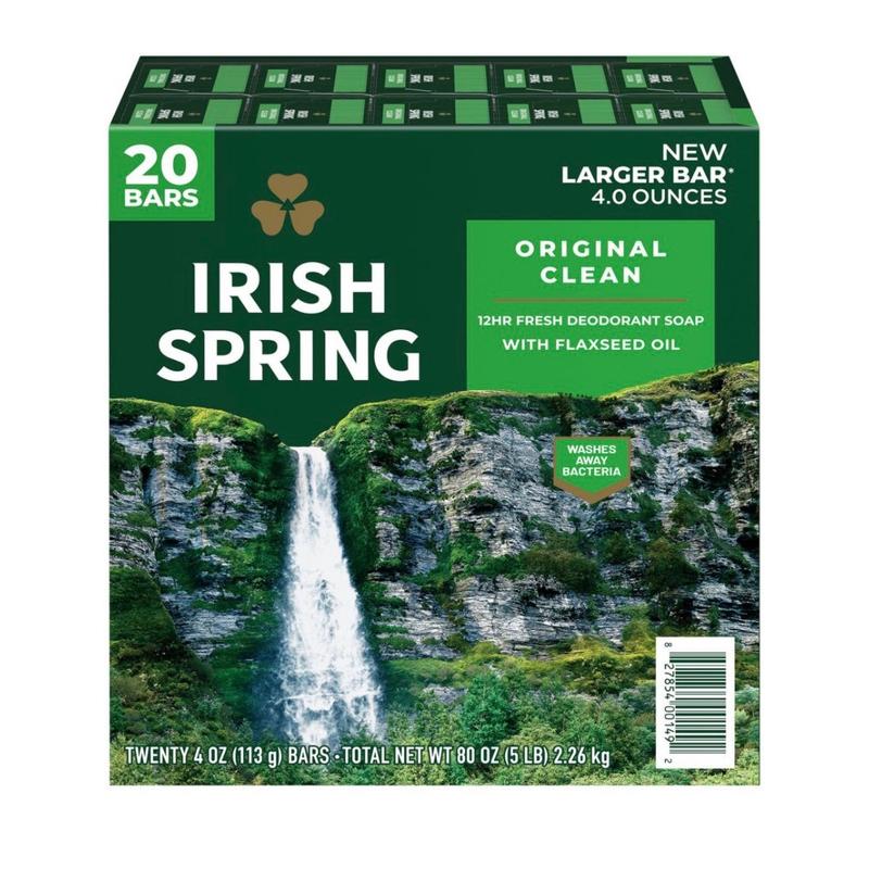 Irish Spring Original Clean Bar Soap for Men 4 Ounce (Pack of 20) Body Care Cleansing