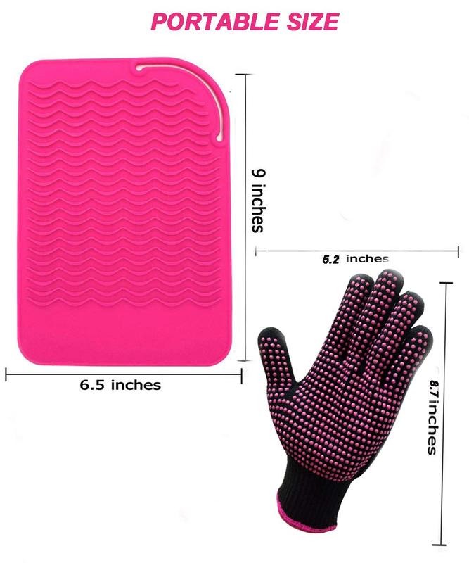 Heat Resistant Glove with Heat Resistant Mat for Curling Iron, Hair Straightener, Flat Irons,  Bump Glove, 9