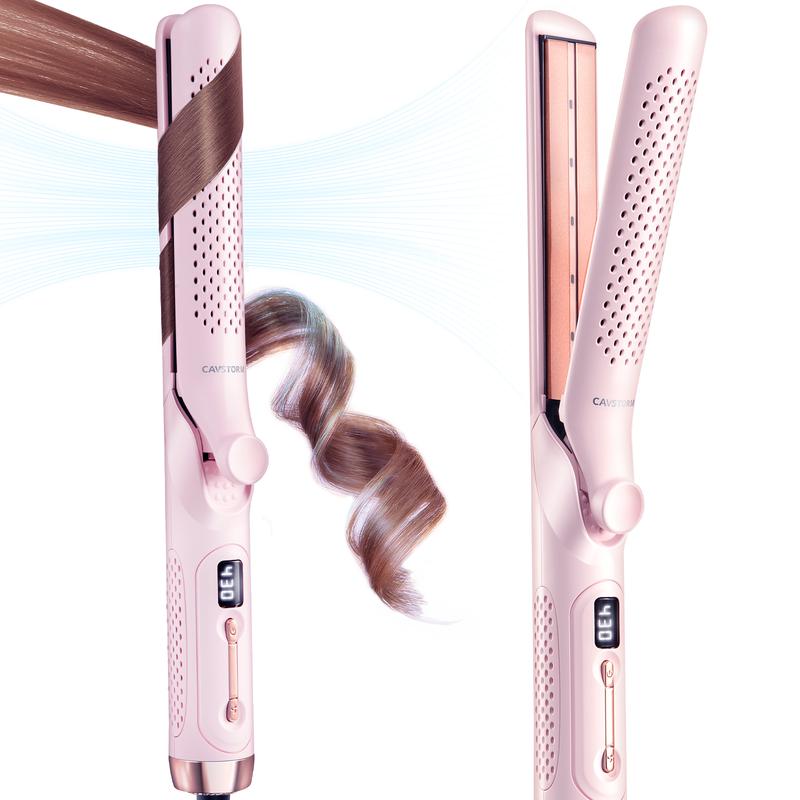 Electric Heated Hair Curler Straightener 2 in 1，Dual Voltage for Travel, Curly Iron for Long & Short Pink Professional Women hair curler lightweight