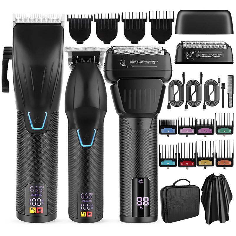 Professional Hair Clipper Set, 1 Set Cordless Hair Trimmer & Shaver & Accessories, Low Noise Barber Clippers, Perfect for Men