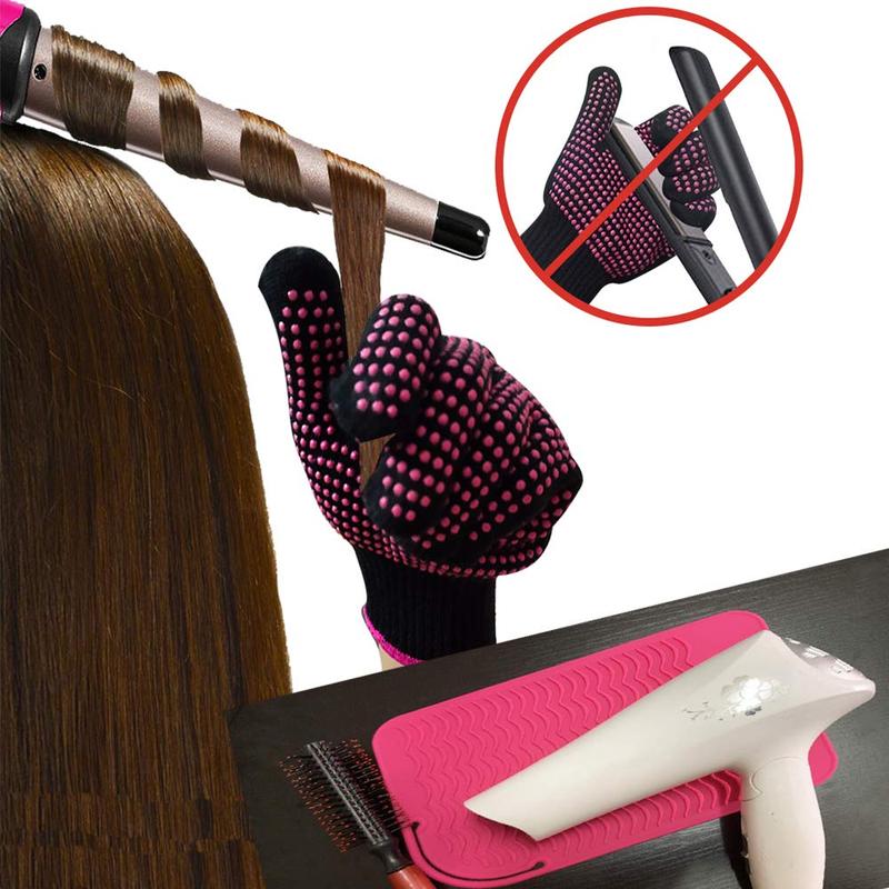 Heat Resistant Glove with Heat Resistant Mat for Curling Iron, Hair Straightener, Flat Irons,  Bump Glove, 9