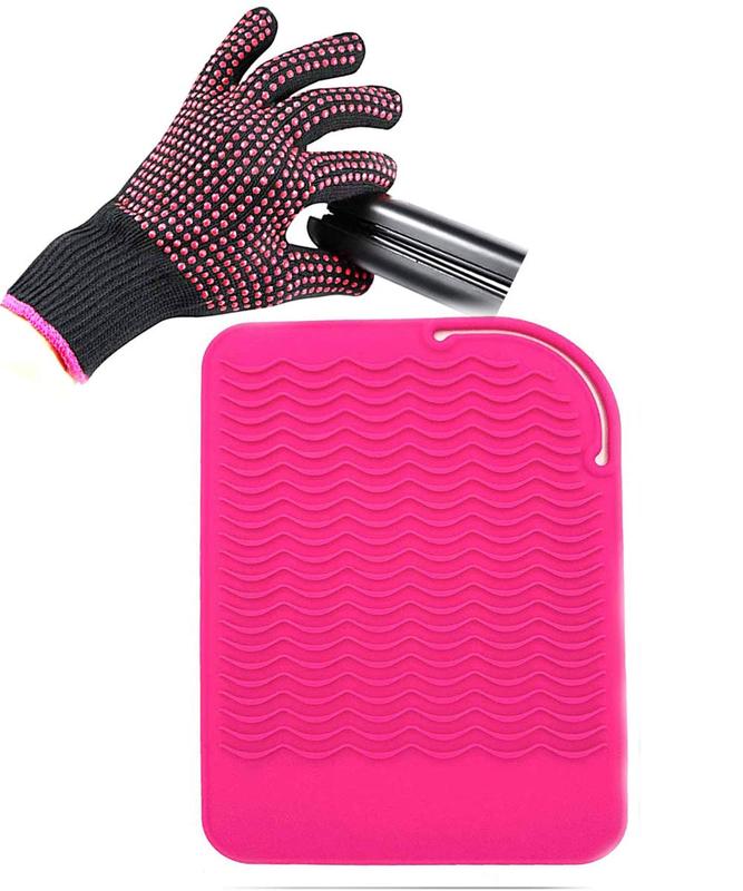 Heat Resistant Glove with Heat Resistant Mat for Curling Iron, Hair Straightener, Flat Irons,  Bump Glove, 9