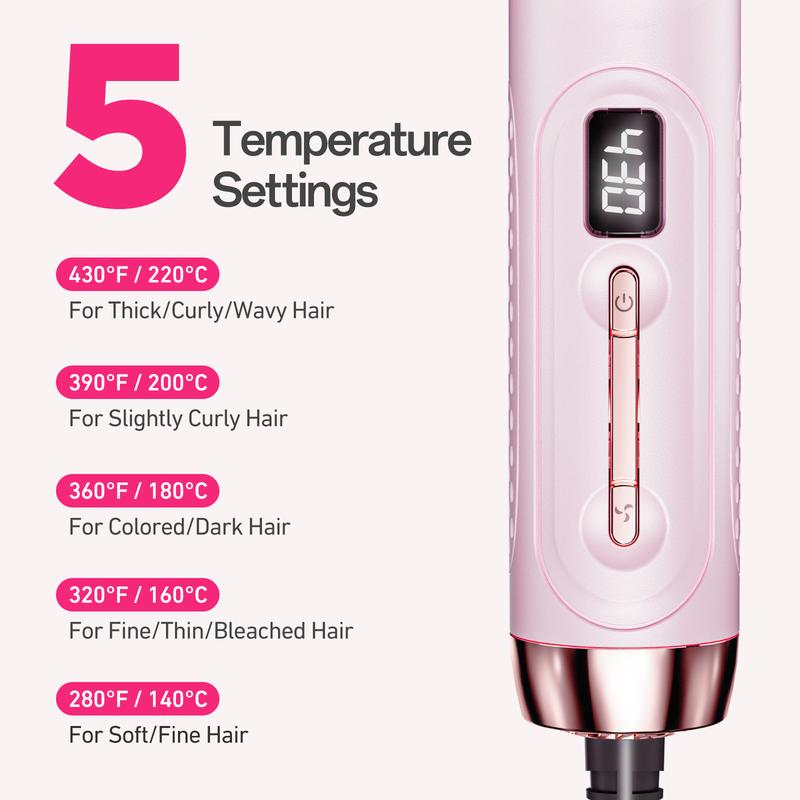 Electric Heated Hair Curler Straightener 2 in 1，Dual Voltage for Travel, Curly Iron for Long & Short Pink Professional Women hair curler lightweight