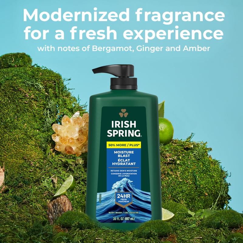 Irish Spring Moisture Blast Mens Body Wash, 30 Oz Pump Bottle - Feel Fresh All Day - Cleansing, Body Care, Skin Repair