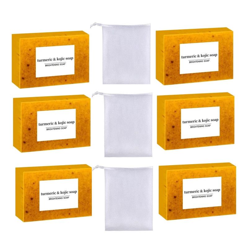 Lemon Turmeric & Kojic Acid Soap Bar, Back To School Summer Face & Body Wash, Daily Skin Cleanser Sets for Acne-prone Skin, Moisturizing Gentle Kojic Acid Soap Bar Set with Soap Saver Bags