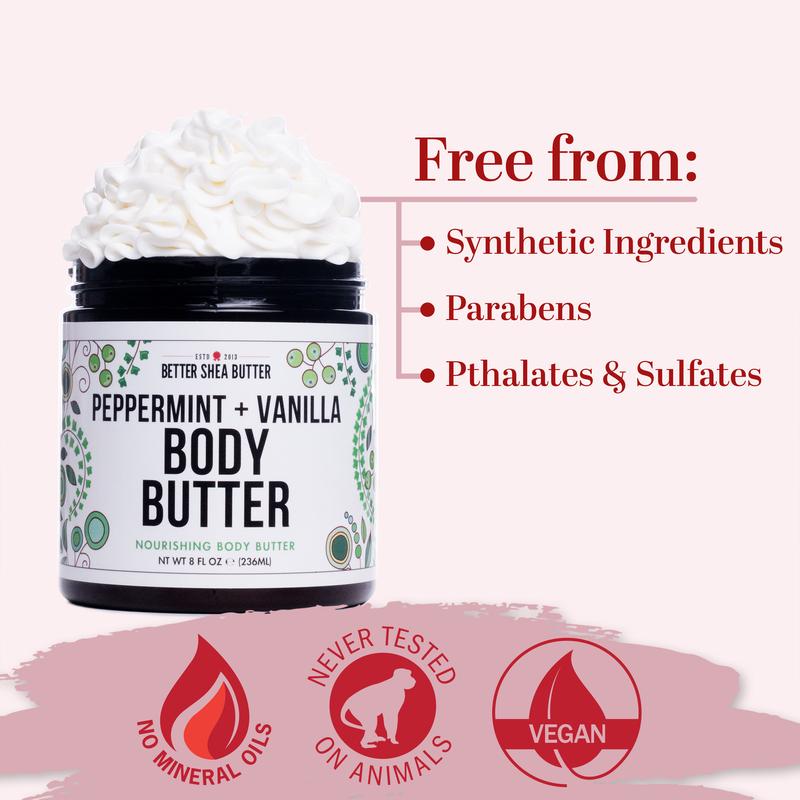 Organic Peppermint Vanilla Body Butter with Raw Shea Butter for Gentle Skin Hydration - Body Care