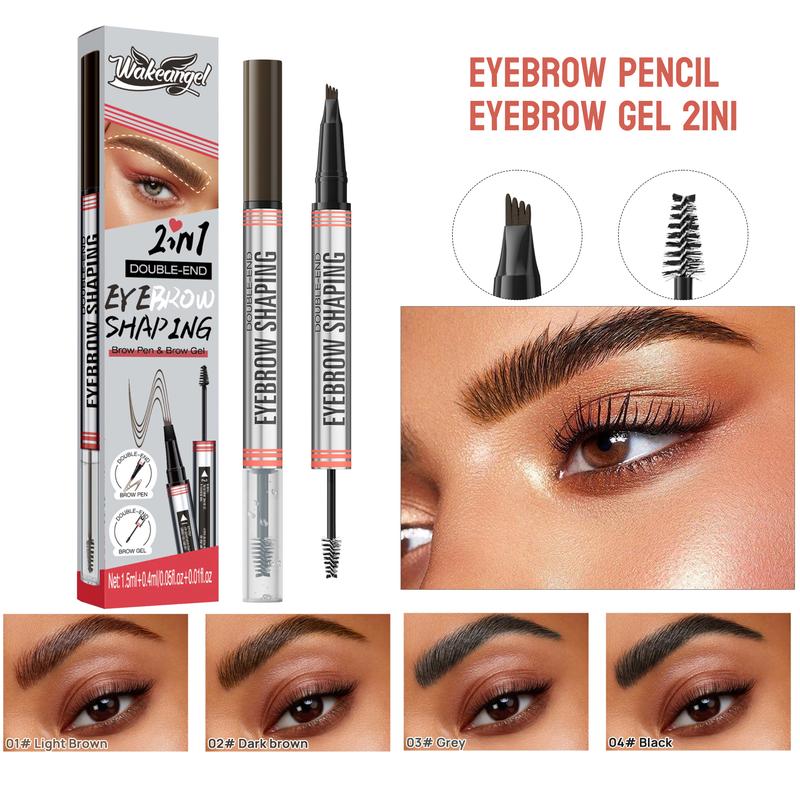 Eyebrow Pencil, Hair-like Eyebrow Pen, 2-in-1 Waterproof Brow Pen with 4 Tip, with Dual-ended Eyebrow Brush, Cosmetic Makeup