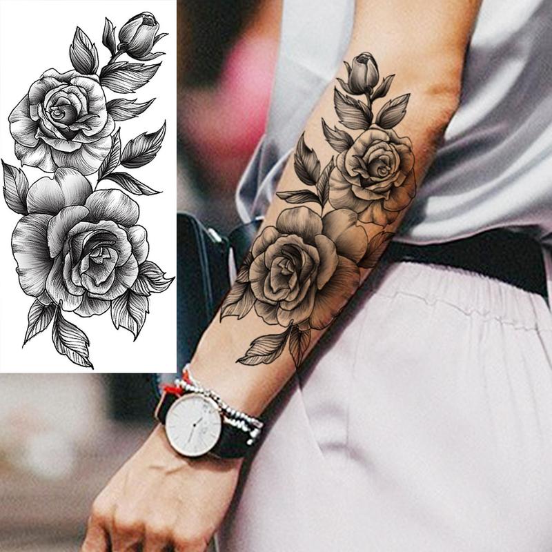 10pcs Creative Flower & Snake Pattern Temporary Tattoo Sticker, 3D Temporary Realistic Tattoo Sticker, Fake Tattoo Sticker For Women & Girls