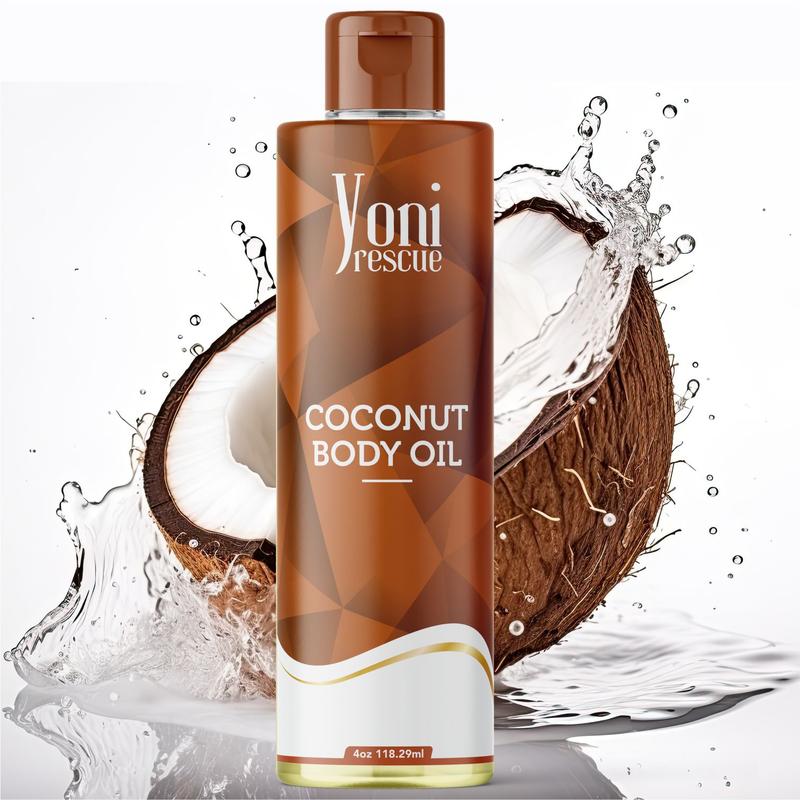 Coconut Body Oil, 4oz, with Apricot, Jojoba, Avocado Oils & Vitamin E Oil, Fast-Absorbing, Nourishes and Hydrates Skin, Skin Repair, Body Care, Ideal for All Skin Types,  Coconut Fragrance Moisturizer by Yoni Rescue