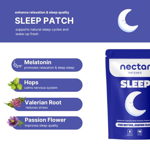 Nectar Sleep Patches - Natural Melatonin, Valerian Root, Passion Flower & Hops Patches. 8 Hours of Restful Sleep, Vegan, Gluten Free, Latex Free & Water Resistant.