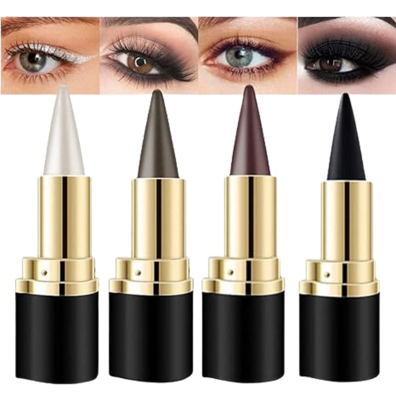 4PCS Gel Eyeliner Pencil Set in Black, Brown, Silver,and Gray Waterproof & Smudge-Proof Cream for Stunning Smokey Eyes and Versatile Lipliner Cosmetic