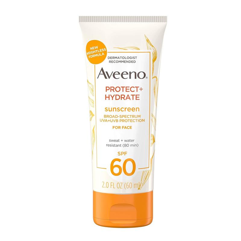 Aveeno Protect + Hydrate Sunscreen Moisturizing Face Lotion with Broad Spectrum SPF 60 and Prebiotic Oat, Paraben, Phthalate, Oxybenzone and Oil Free Sunscreen for Sensitive Skin, 2.0 FL OZ