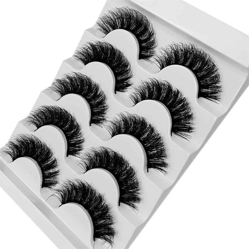 Thick & Curly False Eyelashes, 5 Pairs Natural Look Eyelash Extensions, Fluffy 3D Fake Eyelashes for Women and Girls Eye Makeup Enhancement, Christmas Gift