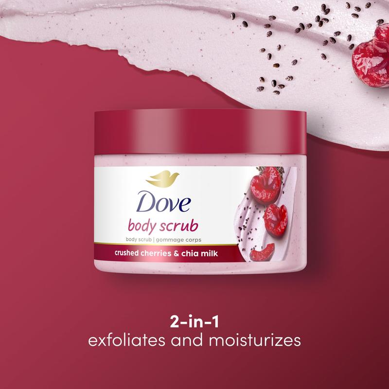 Dove Exfoliating Body Polish Crushed Cherries & Chia Milk Skin Care for Revitalized Skin Formulated with 1 4 Moisturizing Cream 10.5 oz