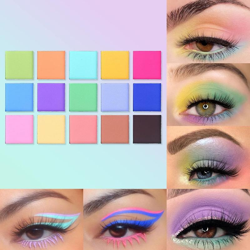 Colorful Matte Makeup Eyeshadow Palette, 15 Shades Vibrant MACARON Pastel Eye Shadow Pallet, High Pigmented Blendable Rainbow Make Up Plattet Kit - Mint Candy