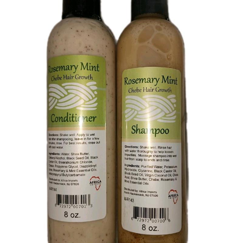 8oz Combo Rosemary Mint Chebe Hair Growth Shampoo Conditioner Set Anti-dandruff Oil Control Haircare Blend Coconut Shea Shea Butter