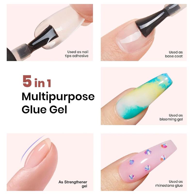 5 in 1 Nail Glue, 2 Counts Nail Art Glue, Multifunctional Nail Art Glue for Nail Tips, Nail Art Decoration & Accessories