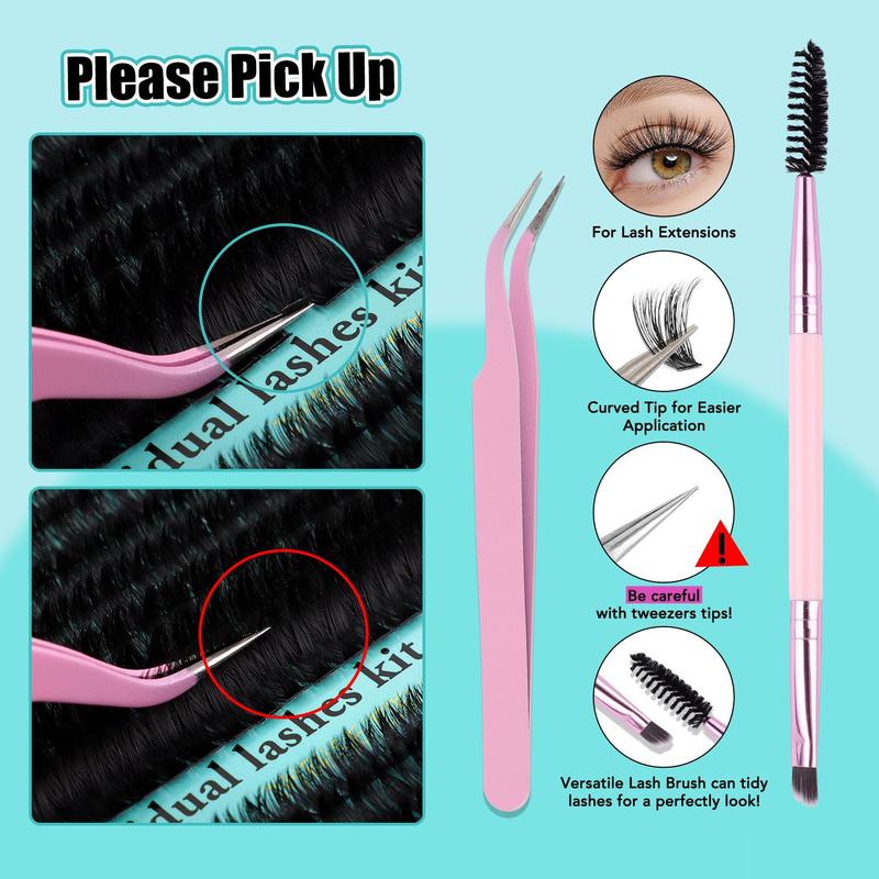 Individual False Eyelashes Kit, 1 Box Natural Look Eyelash Extensions, Self Grafting Curl Eyelashes, Eye Makeup Enhancement False Eyelashes for Women