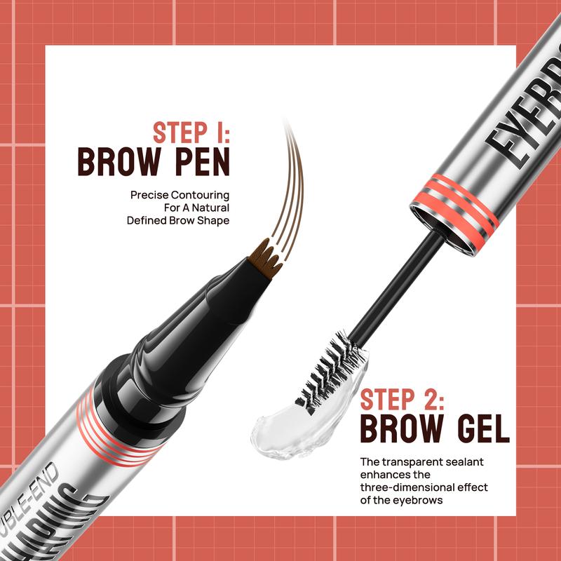 Eyebrow Pencil, Hair-like Eyebrow Pen, 2-in-1 Waterproof Brow Pen with 4 Tip, with Dual-ended Eyebrow Brush, Cosmetic Makeup