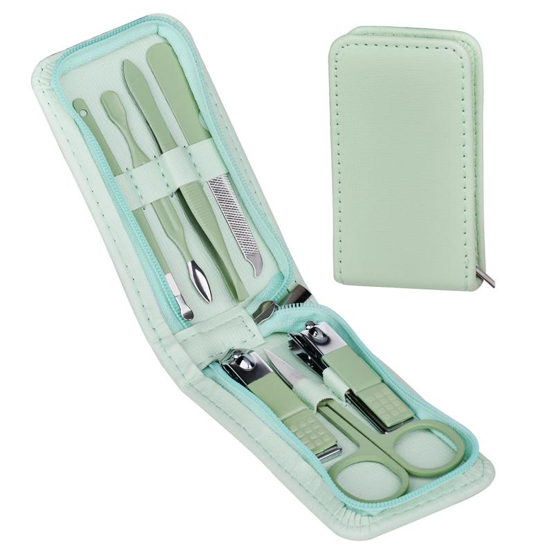 7 count Manicure Set Stainless Steel  Clippers Kit,  Care Beauty Tools Set Christmas Stocking Stuffers, Christmas Gifts for Men and Women Travel Grooming Kit With Zipper Leather Case