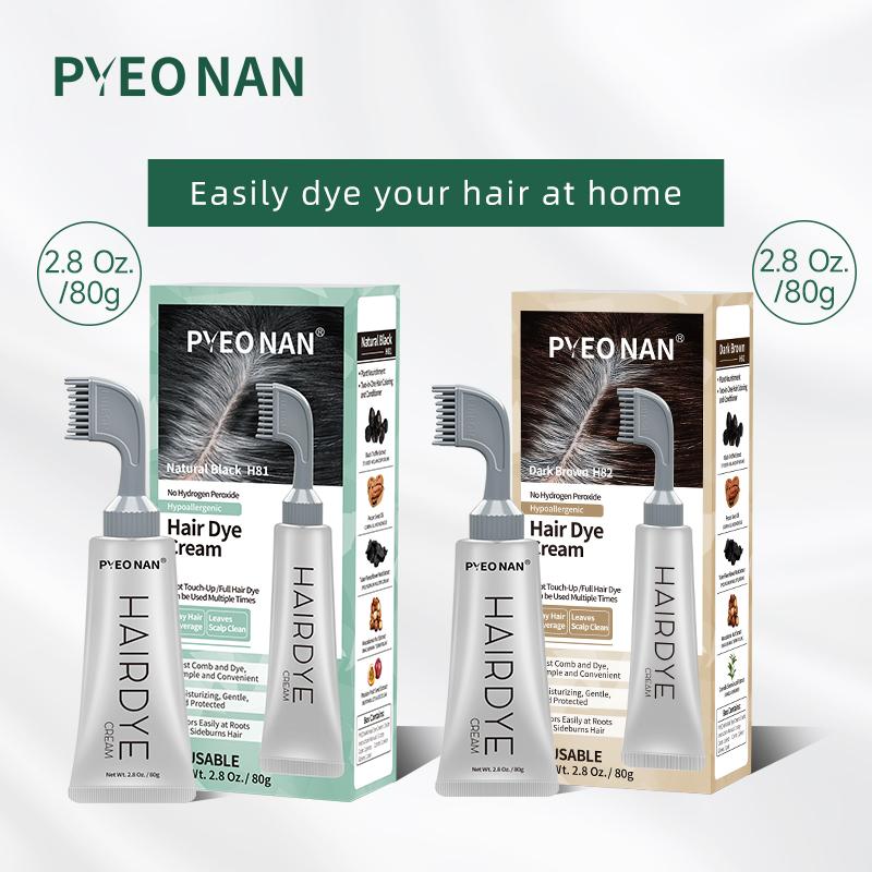 PYEONAN  Unisex Hair Dye Professional Comb  Natural Plant Extract  Without Bleaching, Instant 2 in 1 +Grey Hair Coverage and Haircare ,Grey Hair Turn to Black Color or  Drak Brown -Herbal Ingredients Hair Color 2.8Oz.  80g