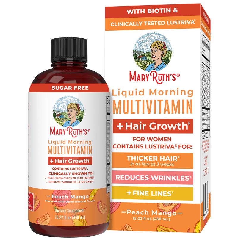 MaryRuth's Liquid Multivitamin + Hair Growth With Clinically Tested Lustriva - Thicker Hair - Reduce Wrinkles & Fine Lines - Vegan - 15.22 Fl Oz