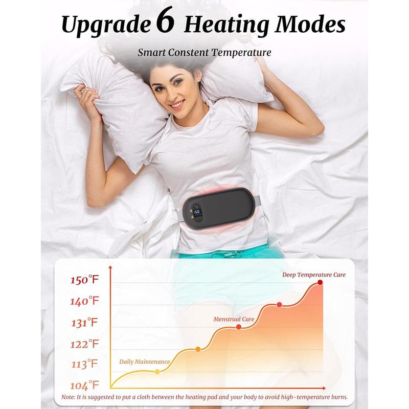 FSA HSA Eligible Portable Heating Pad for Cramps, Upgrade Cordless Electric Period Fast Heating Pad for Back Pain Relief Menstrual Belt 6 Heat 6 Massage Modes Gift for Women Girls Her Girlfriend Black