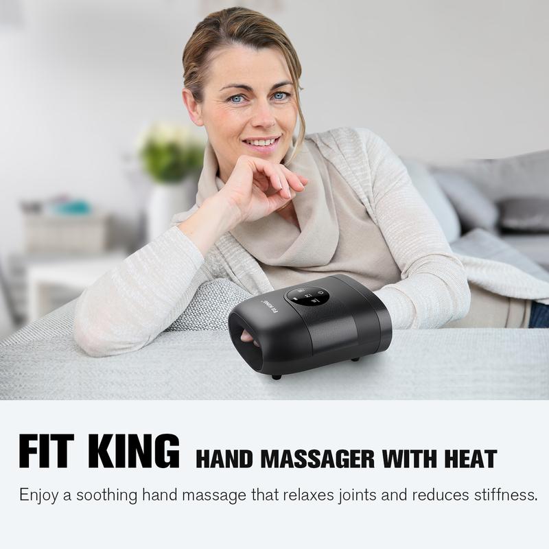 Hand Massager with Heat for Hand Massage and Finger Relief - Cordless & Portable & Touch Screen -  Gifts for Women Men Parents - Black