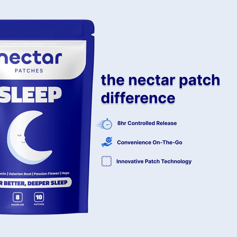 Nectar Sleep Patches - Natural Melatonin, Valerian Root, Passion Flower & Hops Patches. 8 Hours of Restful Sleep, Vegan, Gluten Free, Latex Free & Water Resistant.