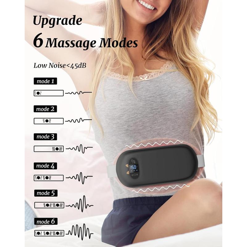 FSA HSA Eligible Portable Heating Pad for Cramps, Upgrade Cordless Electric Period Fast Heating Pad for Back Pain Relief Menstrual Belt 6 Heat 6 Massage Modes Gift for Women Girls Her Girlfriend Black