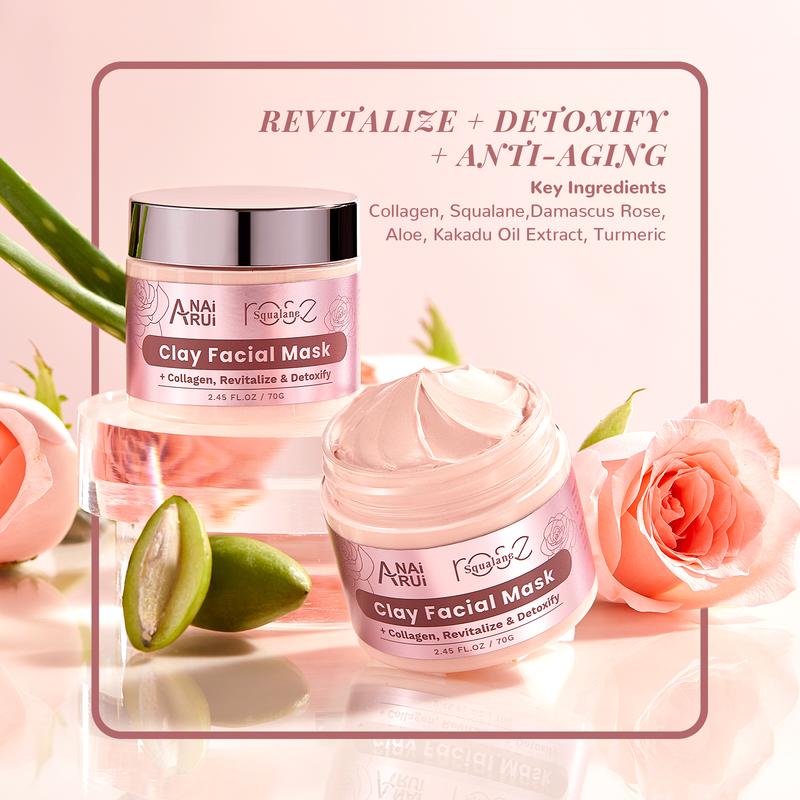 ANAiRUi Rose Squalane Extract Skincare Set- 1 Clay Mask & 1 Face Oil & 1 Foam Cleanser, Skin Care Kit for Moisturizing, Cleansing Skincare Gift Set